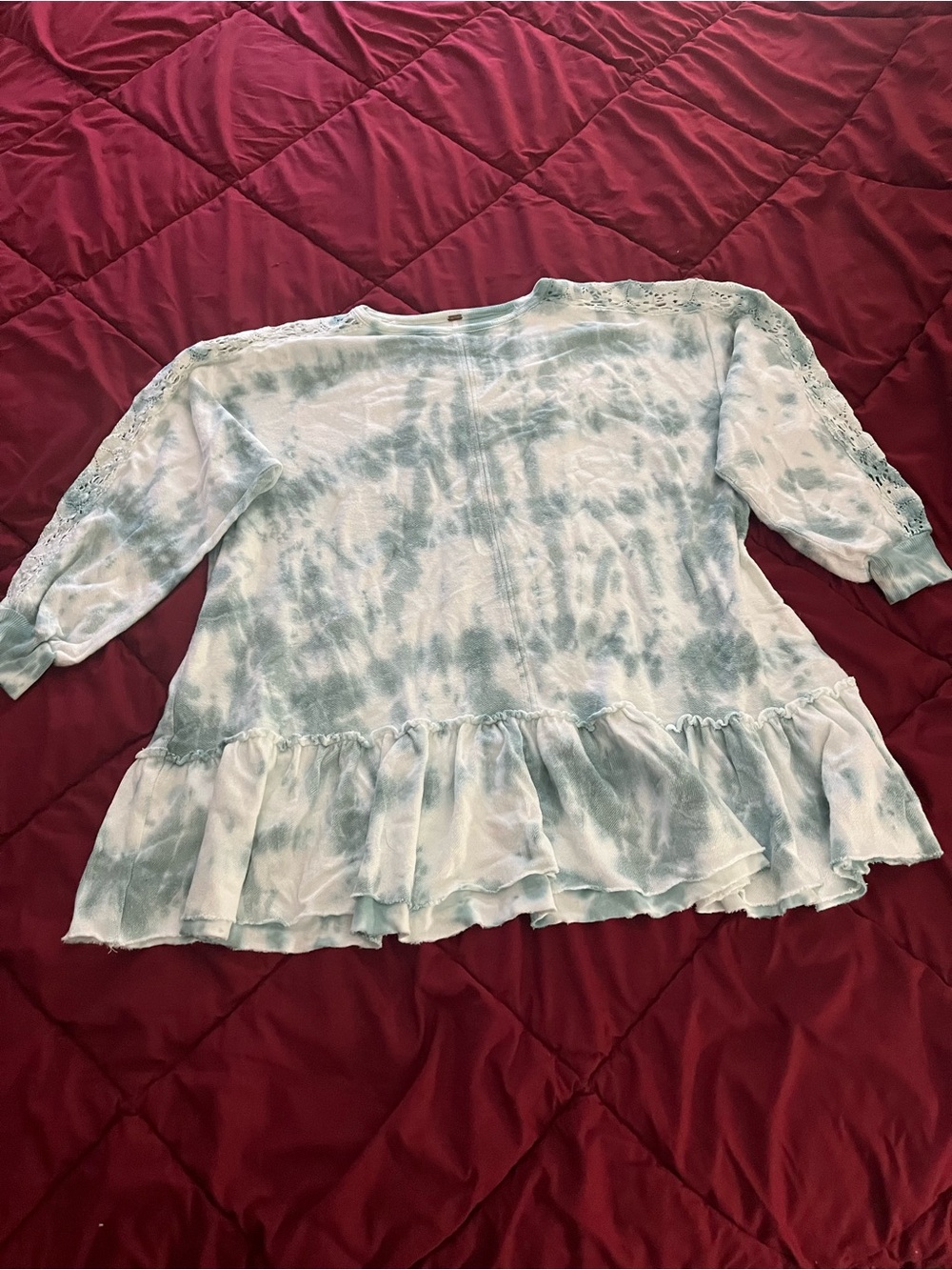 Free People Aurora Tie-Dye Ruffle Hem Mini Dress in Aqua - Picture 2 of 2